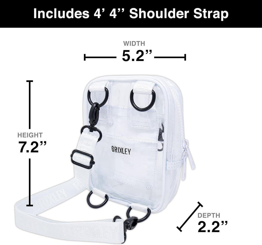 Brixley Crossbody Bag Sling Purse for Women Men Girls Travel, Multi Position Fanny Back Pack (Clear)