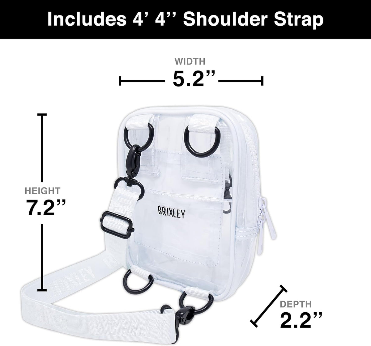 Brixley Crossbody Bag Sling Purse for Women Men Girls Travel, Multi Position Fanny Back Pack (Clear)