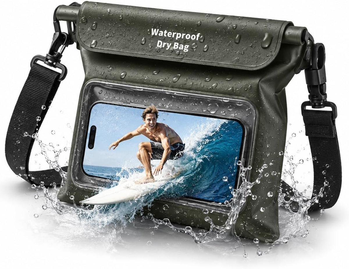 100% IPX8 Waterproof Fanny Packs,TPU Floating Waist Pouch Dry Bags Green
