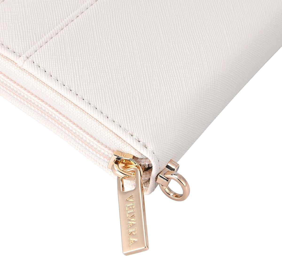 Women’s RFID Blocking Wristlet Wallet, Slim PU Leather Bifold Card Holder with Zip-Around Closure and Wrist Strap, Off White