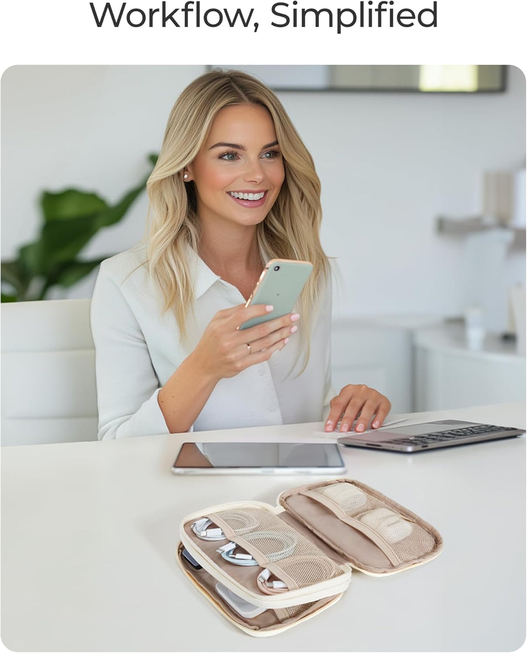 BAGSMART Electronics Organizer Travel Case for Cords Chargers Phones, Beige