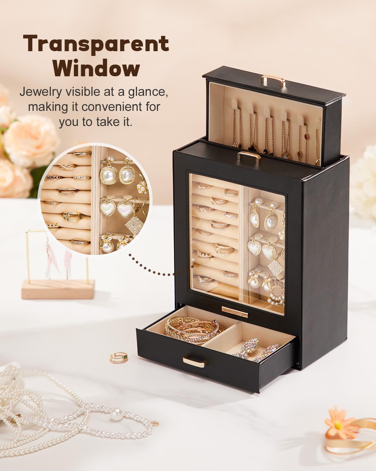 Homde Display Jewelry Box for Girls: Starter Organizer with Clear Window