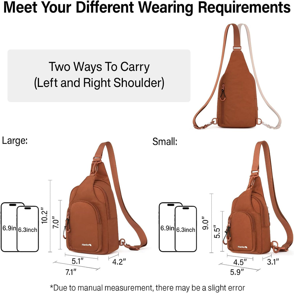 Hanke Crossbody Sling Bag for Women Men, Small & Large Casual Cross Body Sling Bags, Chest Bag for Outdoor Hiking Travel
