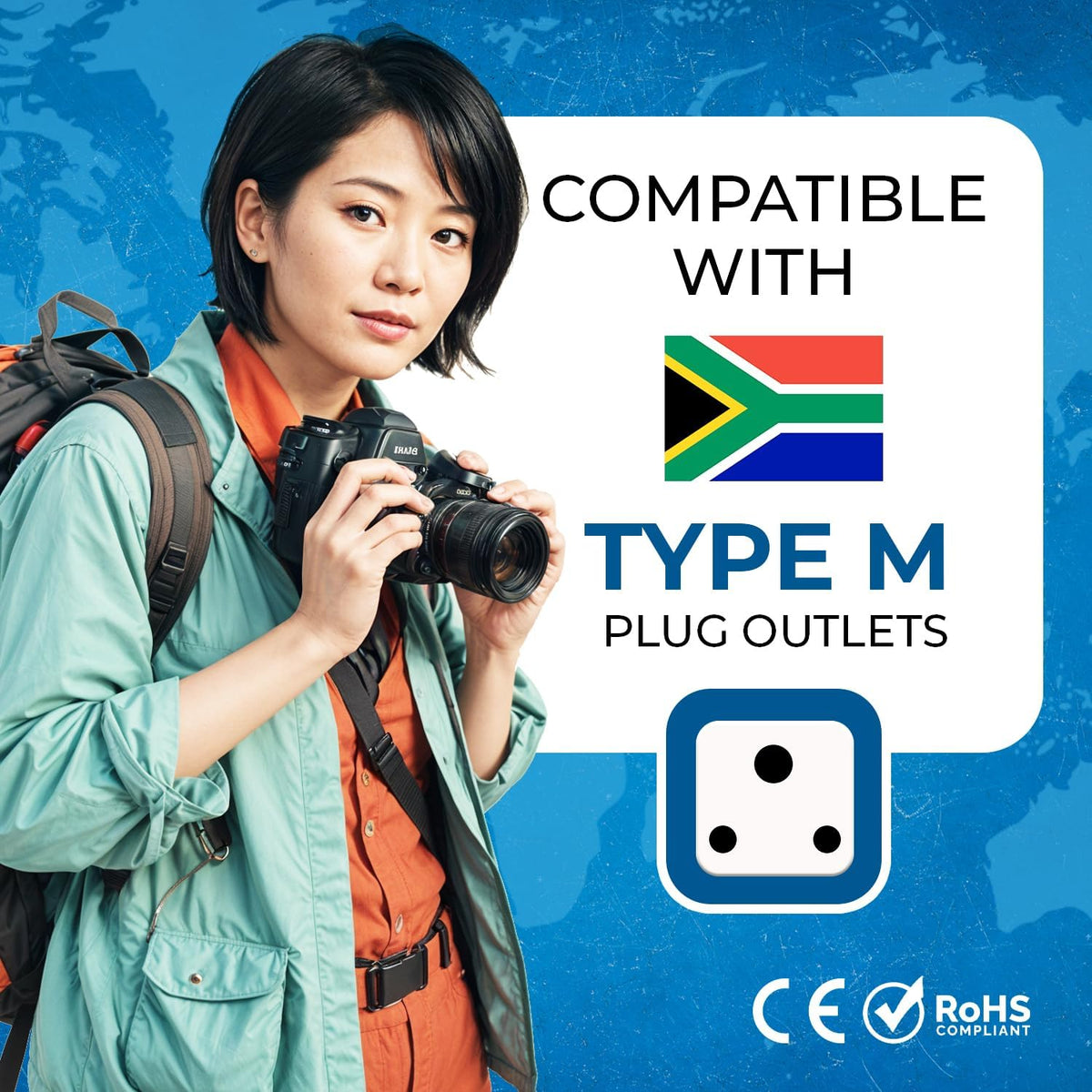 OREI Type M Travel Adapter Plug – USA to South Africa, Botswana, Namibia & More – CE Certified, RoHS Compliant – 300 Pack