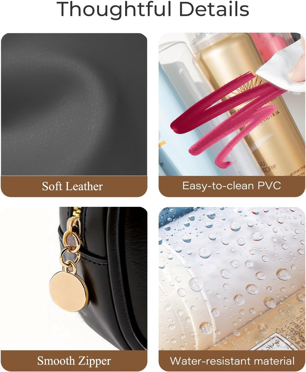 3-Piece Travel Clear Makeup Bag Set, Small Large Clear Cosemetic Bag with Makeup Brush Bag Waterproof Makeup Pouch with Zipper Toiletry Bags For Traveling Car Accessories for Women (Black Set)