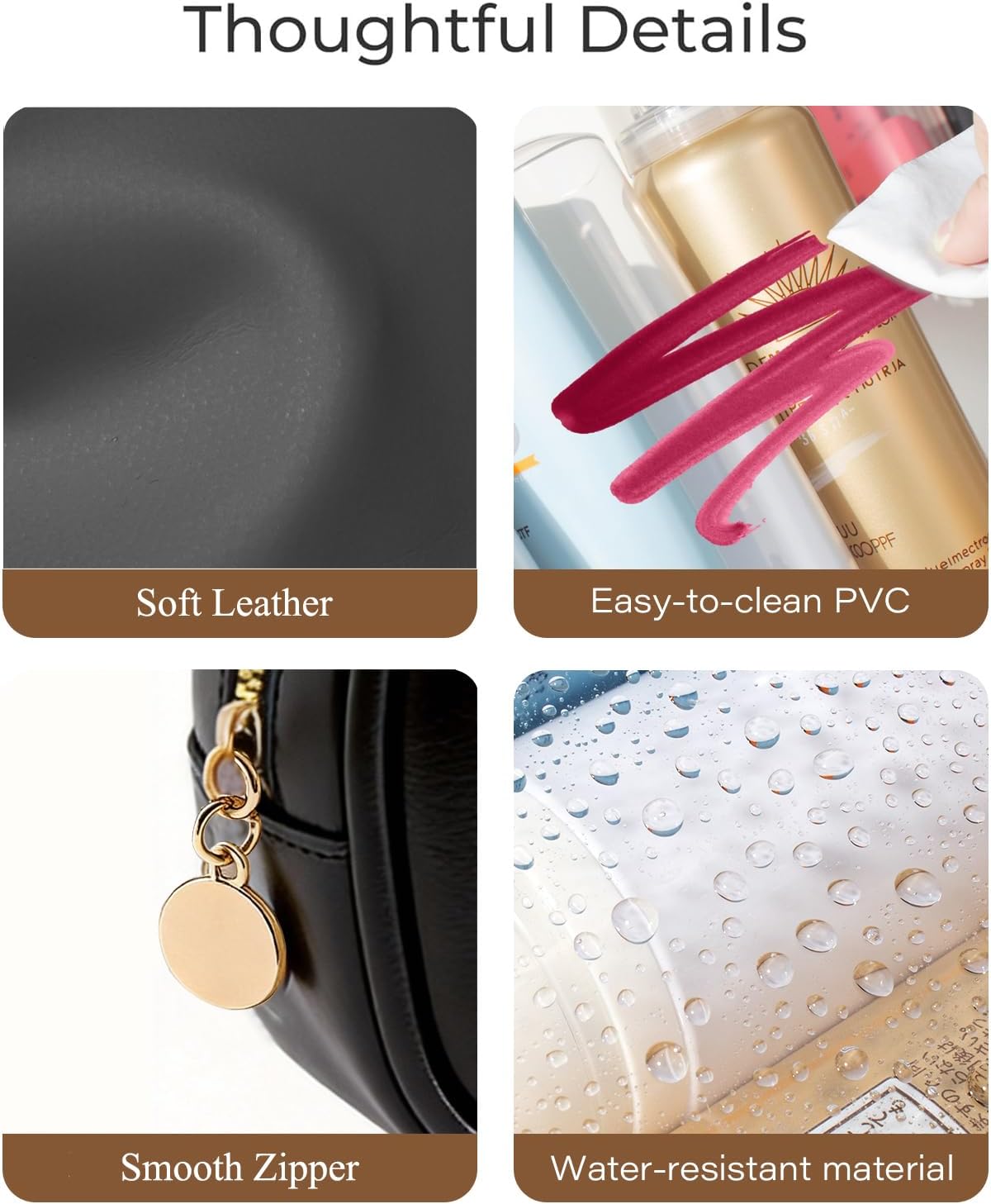 3-Piece Travel Clear Makeup Bag Set, Small Large Clear Cosemetic Bag with Makeup Brush Bag Waterproof Makeup Pouch with Zipper Toiletry Bags For Traveling Car Accessories for Women (Black Set)