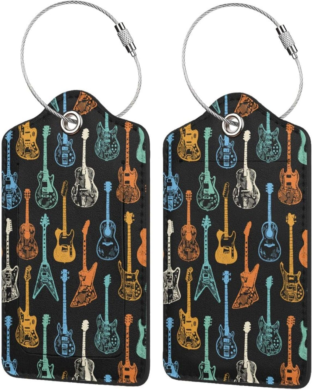 2 Pack Luggage Tags for Suitcase Leahter Colorful Guitar Luggage Tag with Privacy Flap,Name ID Label and Metal Loop for Women Men Girls Baggage Bag Backpack Instrument