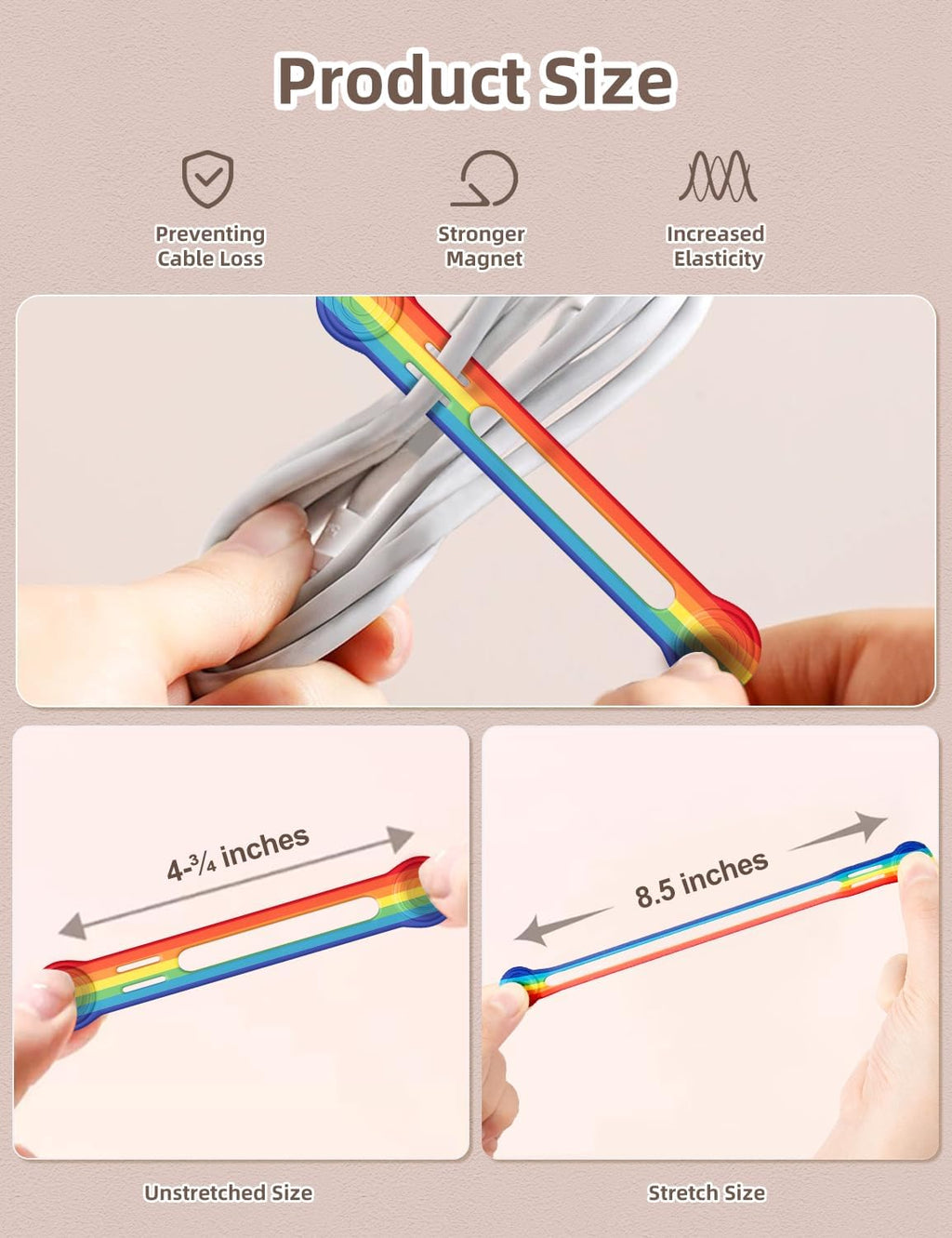 Kanemc 8 Pack Magnetic Cable Tie, 4.72'' Silicone Long Cord Ties