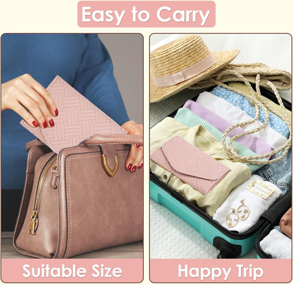 Amrules Travel Jewelry Roll Organizer Bag, Medium, Pink