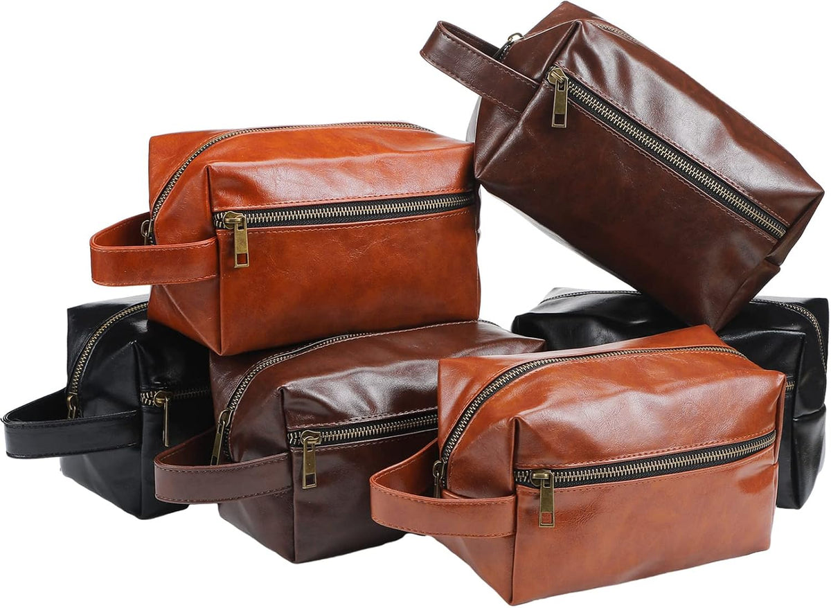 Hillban 6 Set Grooms Men Gift Leather Toiletry Bag for Men, 3 Colors