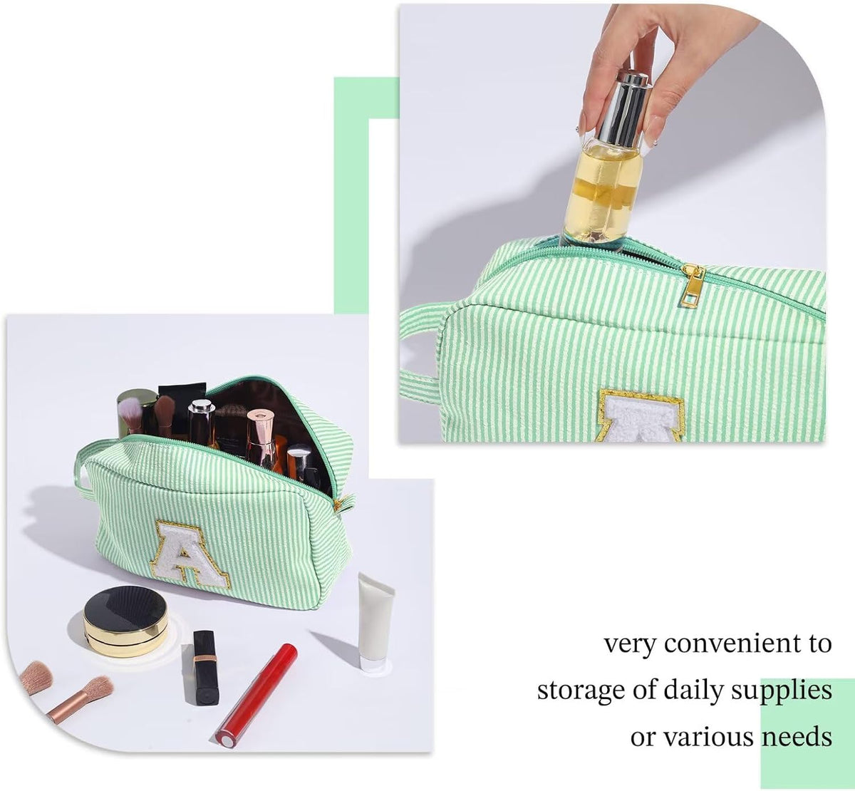 YOOLIFE Gifts for Women Teen Girls Kids - Initial Makeup Bag Cosmetic Case Toiletry Pouch, Birthday Gifts for Women Friends Sister Teacher, Light Green K