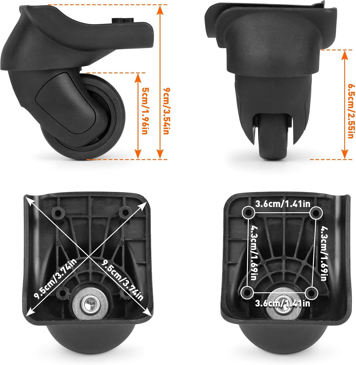 1 Pair Luggage Replacement Caster Wheels, Suitcase Repair Parts W198