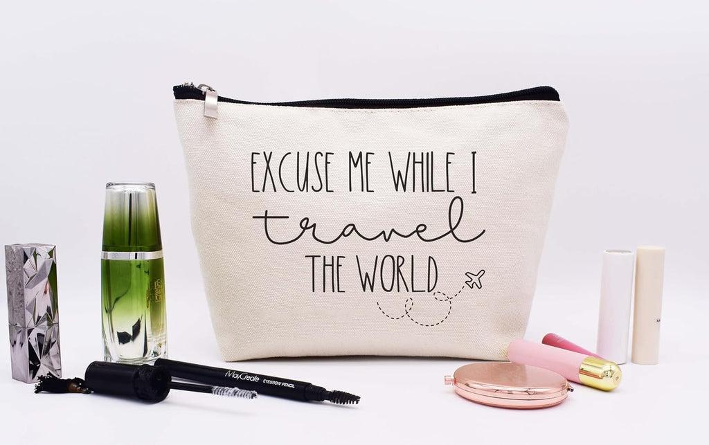 LIBIHUA World Traveler Gifts Vacation Present Adventure Present Funny Christmas Gift for Traveler Traveling Lover-Makeup Bag Cosmetic Bag Travel Pouch Excuse Me while I Travel the World
