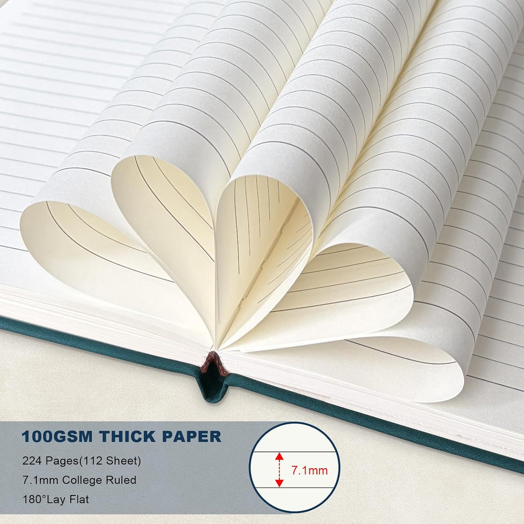 A5 Leather Notebook with Pen and Pen Holder, 224 Pages 100 GSM Thick Lined Paper Hardcover Journal for Men Women, College Ruled Daily Diary for Work Business School Travel - Navy Blue