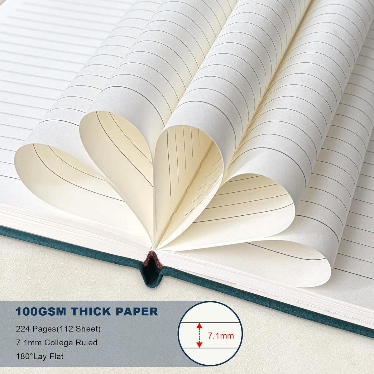 A5 Leather Notebook with Pen and Pen Holder, 224 Pages 100 GSM Thick Lined Paper Hardcover Journal for Men Women, College Ruled Daily Diary for Work Business School Travel - Navy Blue