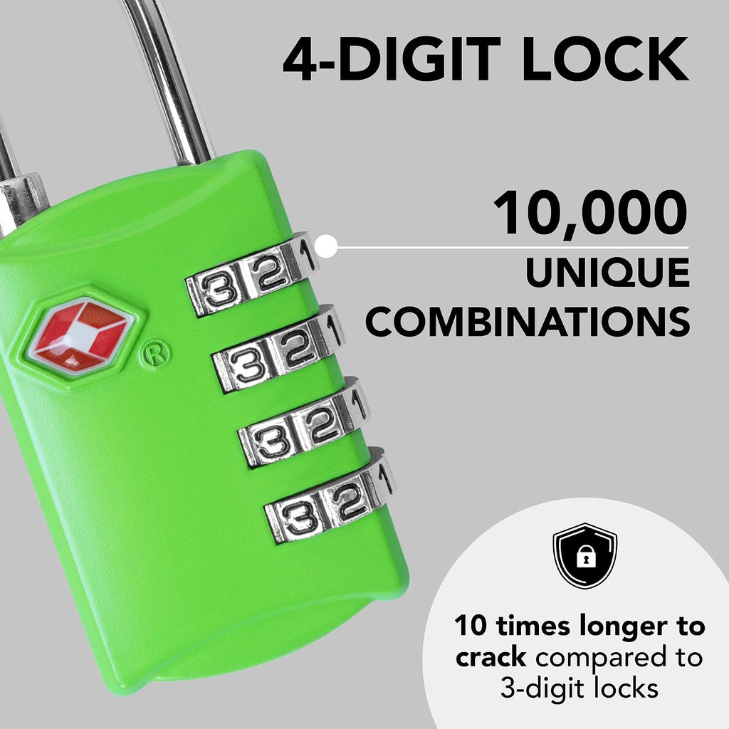 TSA Luggage Locks 2 Pack – 4-Digit Steel – Green