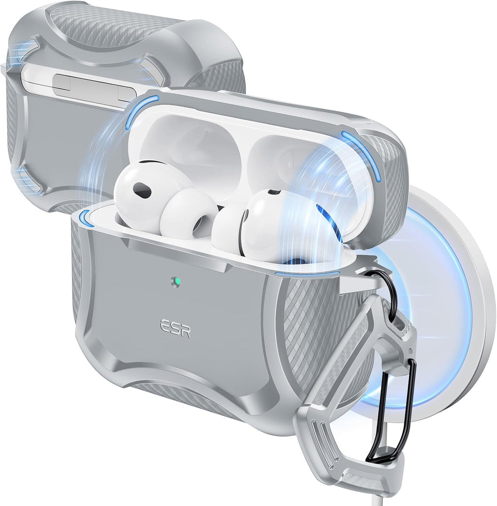 ESR for AirPods Pro 3 Case (2025), Magnetic Lid, Cyber Tough Series, Gray