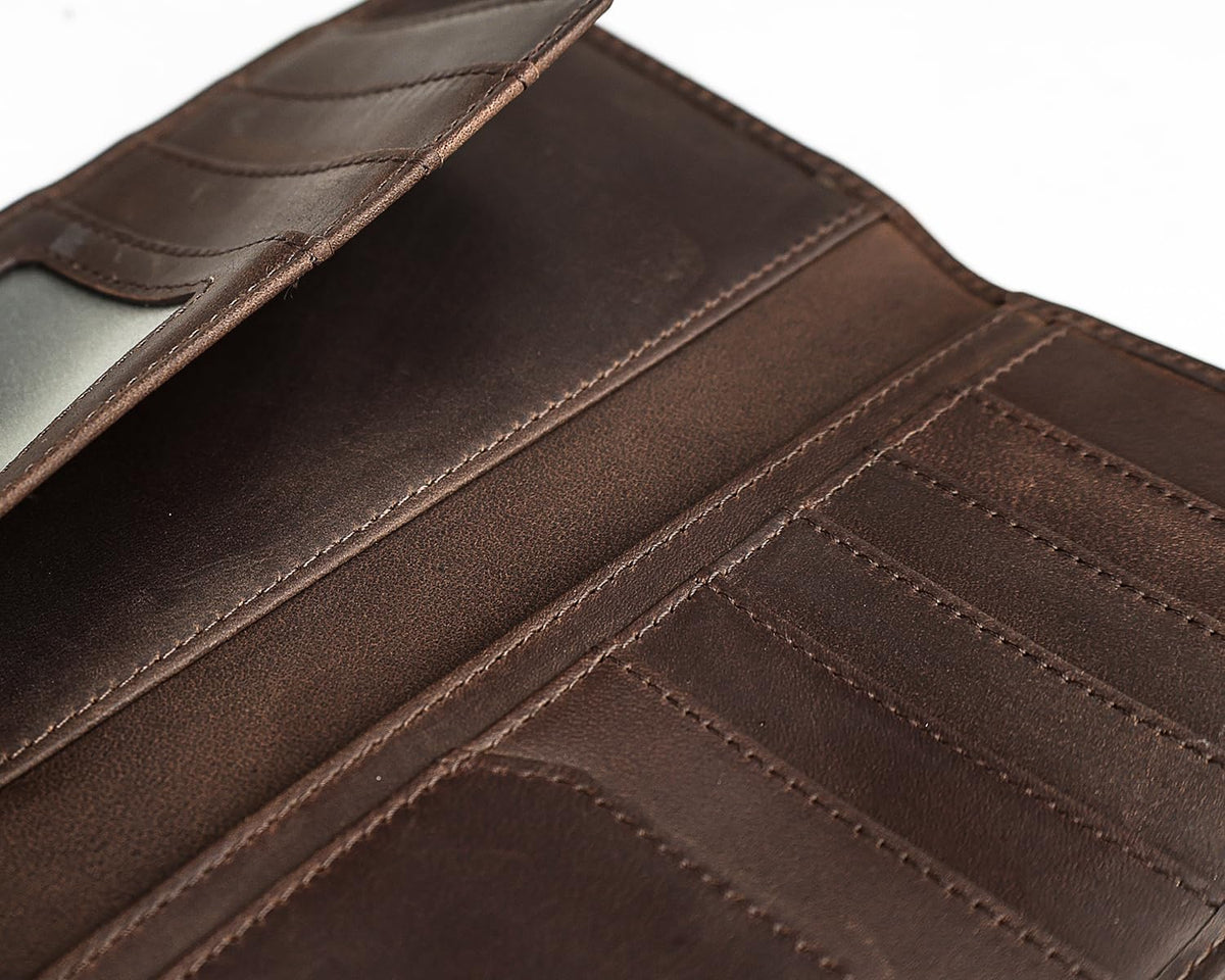DK86 US Flag Long Wallet For Men Full Grain Leather Rfid Blocking Rodeo Wallet Bifold Wallet American Flag Wallet (vintage coffee with us flag)