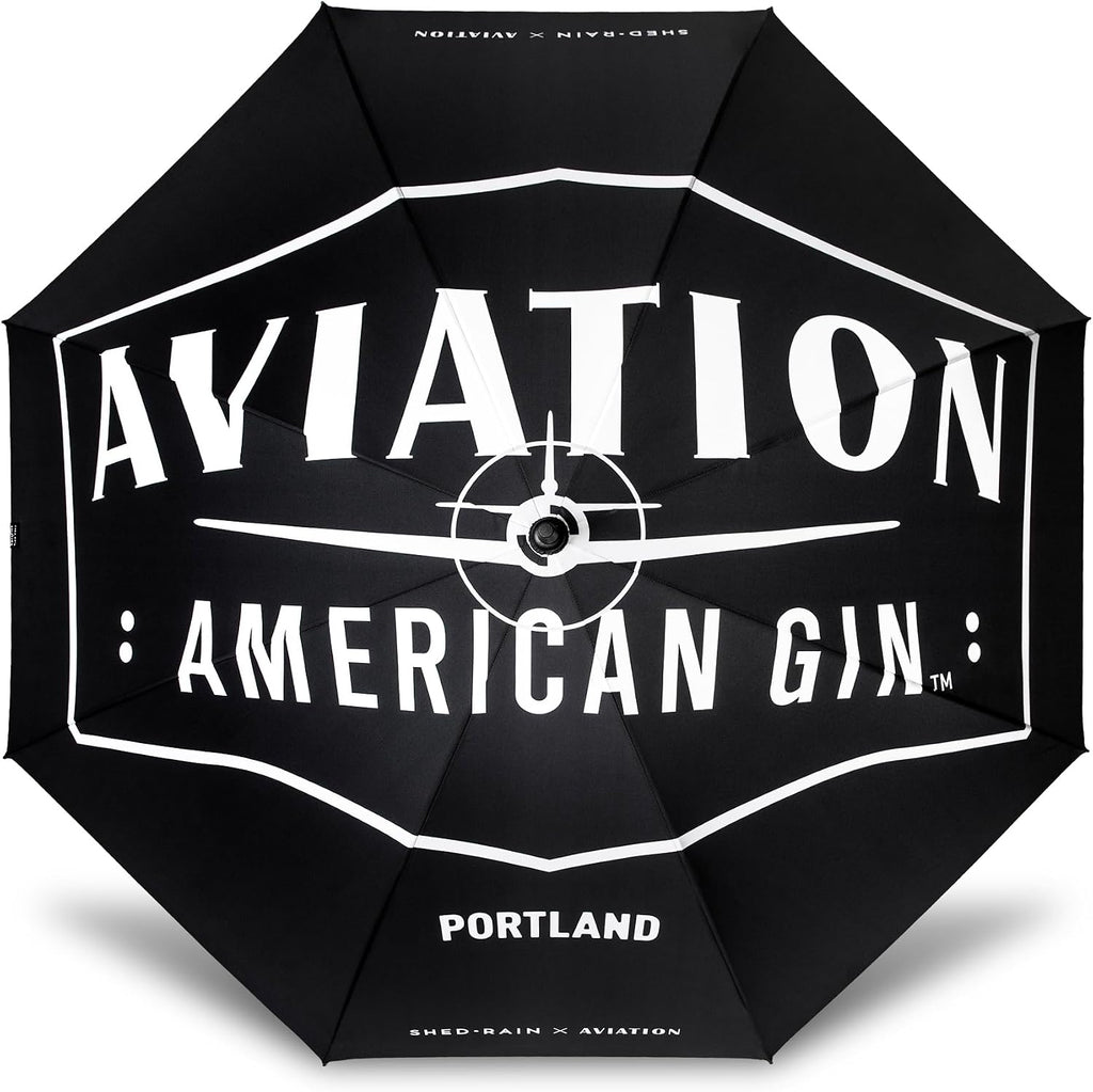 ShedRain x Aviation Gin Golf Umbrella, Black Graphic Stick Umbrella