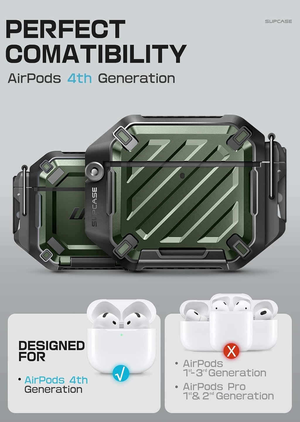 SUPCASE for AirPods 5/4 Case with IP68 Waterproof, Lock & Carabiner,Guldan