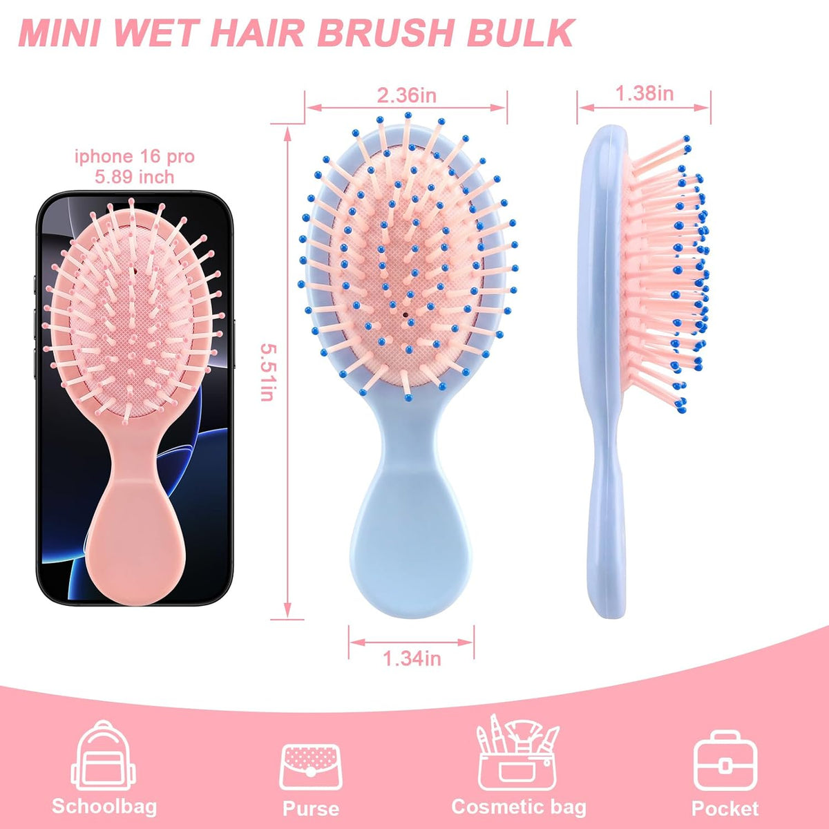 HOFASON 6 Pcs Mini Wet Hair Brush for Women Toddler Girls Christmas Stocking Stuffers, Bachelorette Party Favors, Travel Small Gifts Bulk for Girls Teen Party Favors, Bridesmaid Gift, Spa Party