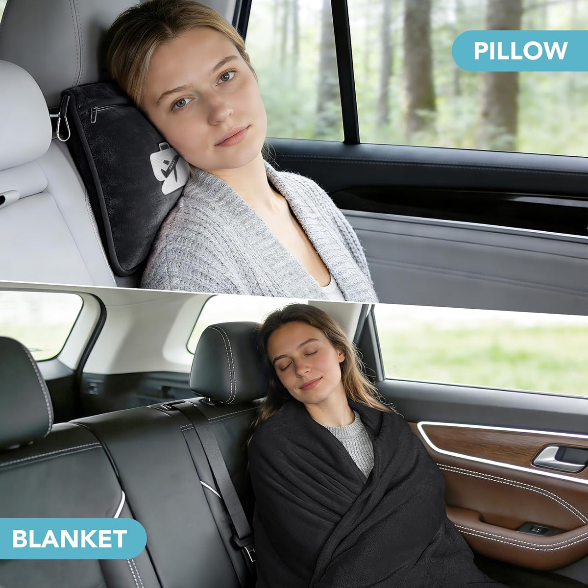 SINLAND Travel Pillow and Blanket 2-in-1 Set Airplane Black 60x50 Inch