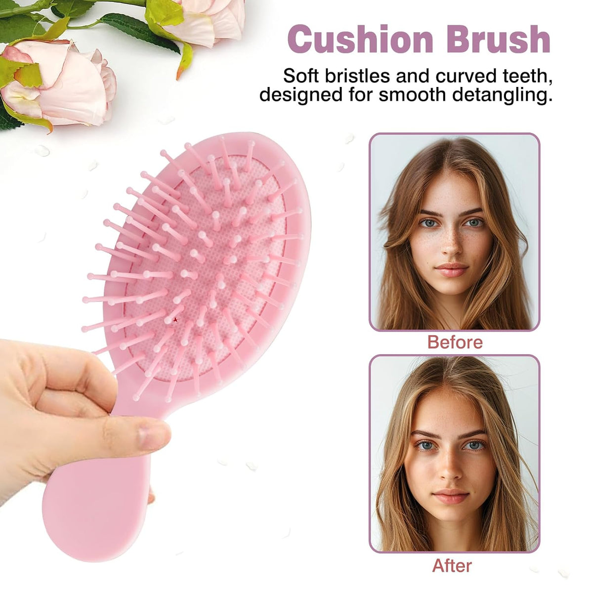 2PCS Mini Detangling Hair Brush for Wet and Dry Hair, Travel-Sized Pink Hairbrush for Men, Women – Compact & Lightweight