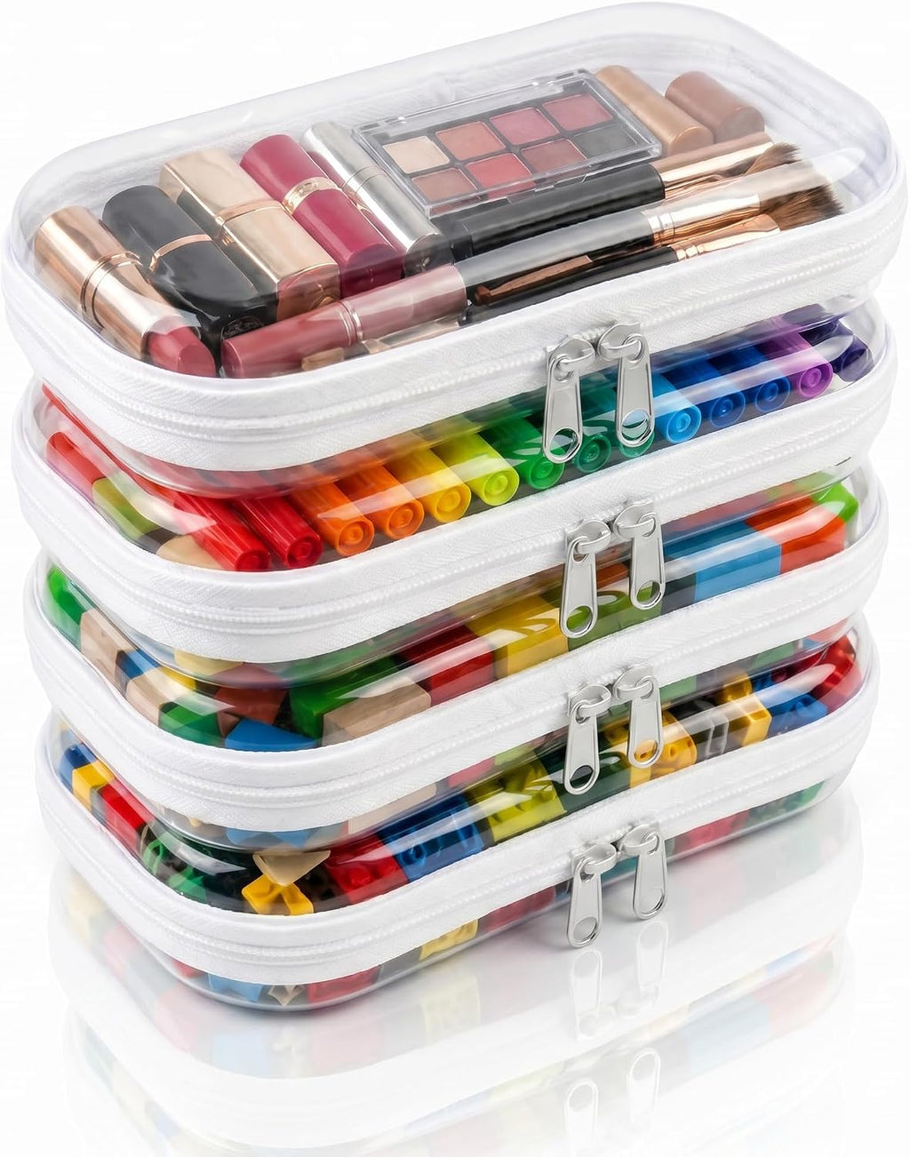 4 Pack Clear Hard Shell Zipper Case, Small Diaper Bag Organizer Pouches