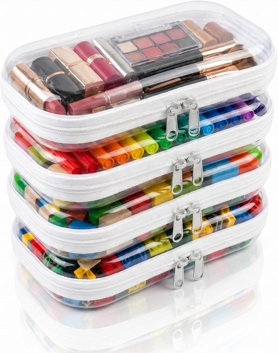 4 Pack Clear Hard Shell Zipper Case, Small Diaper Bag Organizer Pouches