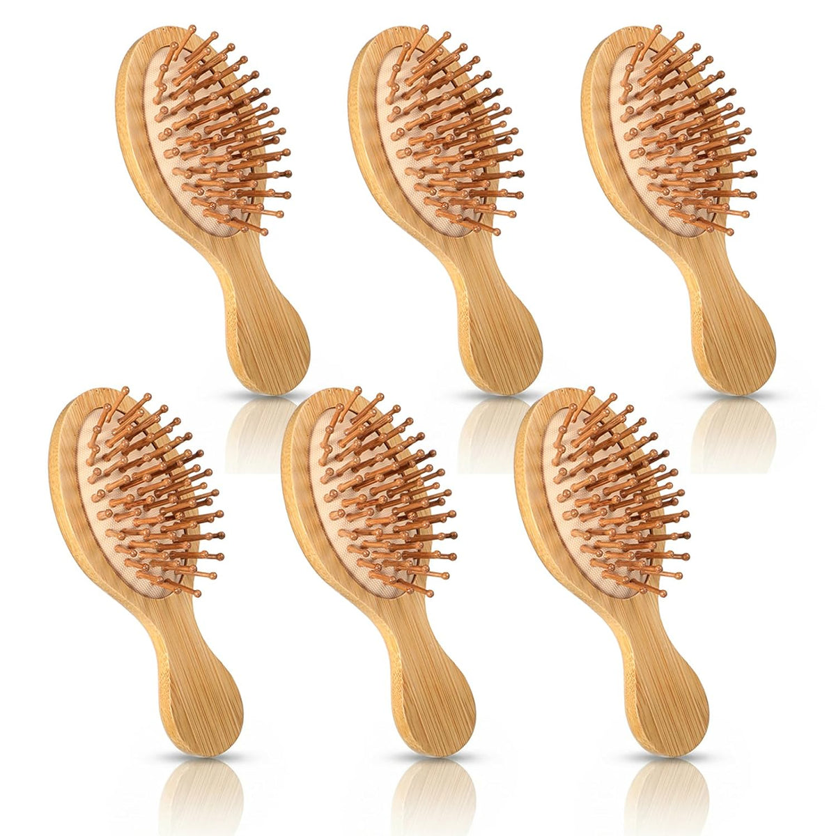 12 Pack Mini Bamboo Hair Brush Bulk, Bulk Natural Wooden Paddle Brush Detangling-Brush Paddle Mini Wood Hairbrushes Wood Hairs Brushs for Women Men Party Favors (Oval)