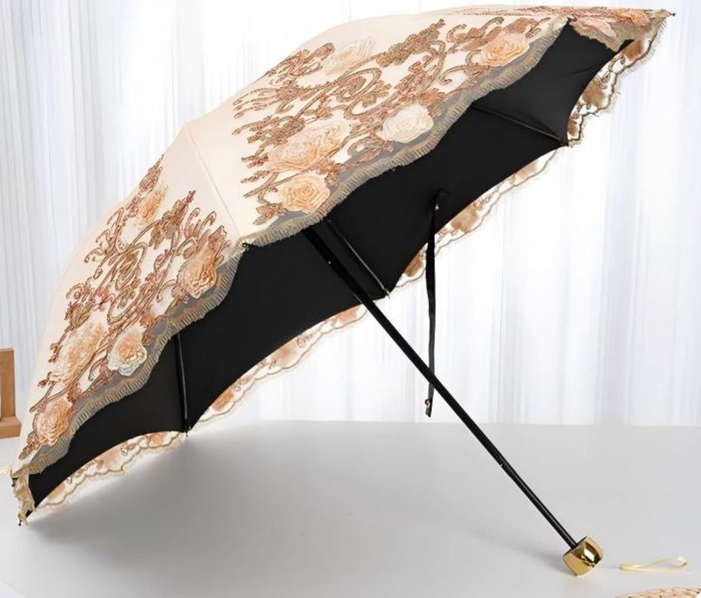 Foldable Lace Sun Parasol UPF 50+ UV Protection Flower Embroidery Vintage Umbrella