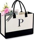BeeGreen Embroidery Monogram Initial Tote Bag for Women Teacher Mom Friend Personalized Gift for Birthday Beach Work Wedding