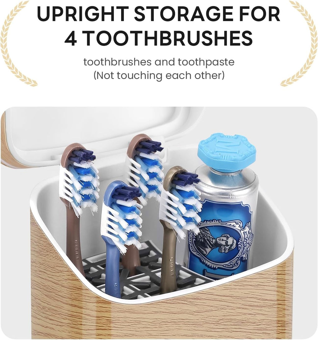 GFWARE Wood Bathroom Toothbrush Holder with Cover, Ventilated & Drainage