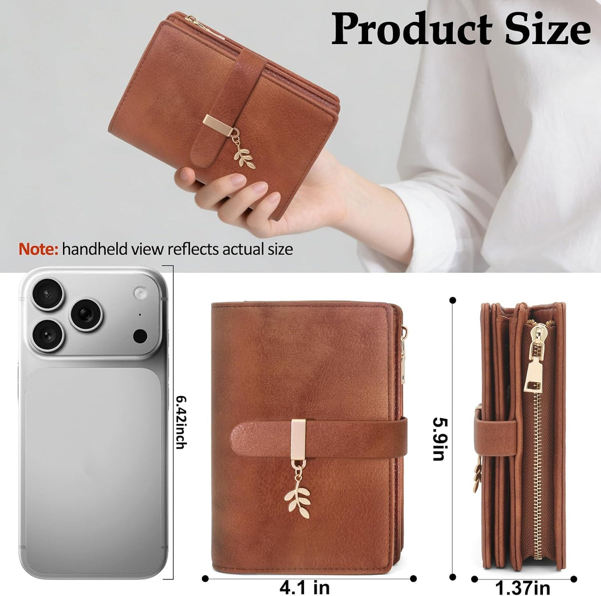 RFID Blocking Trifold Wallet for Women PU Leather Credit Card Holder Brown