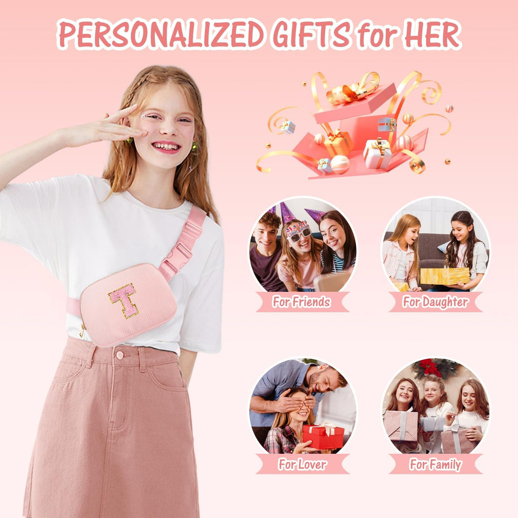 Gitus Birthday Gifts for 6 7 8 9 10 11 12 Year Old Girls Thanksgiving Gifts for Teen Girls Daughter Sister Friends Initial Fanny Pack Crossbody Bag Belt Bag Trendy Stuff Teen Girl Gifts (Light Pink-T)