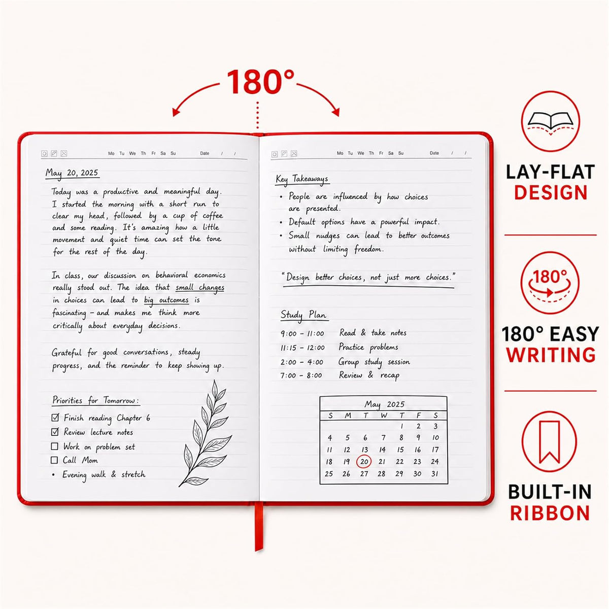 SUIN Hardcover-Journal-Notebooks, A5 Lined Journals Notebook for Writing 200 Pages, 8.2 x 5.5 inch, Classic Ruled Notebooks for Work/Travel/College (Red- 1 Pack)
