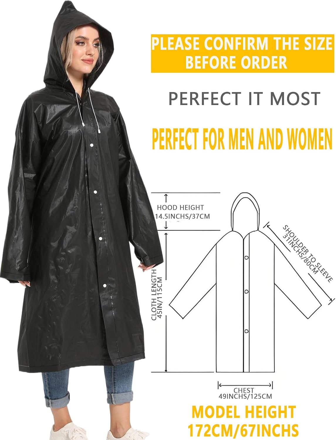 2PCS Borogo Rain Coats for Adults - Reusable Rain Jackets for Men & Women