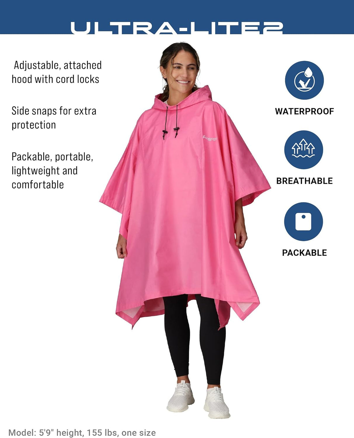 FROGG TOGGS Ultra-lite2 Waterproof Rain Poncho, Breathable and Reusable