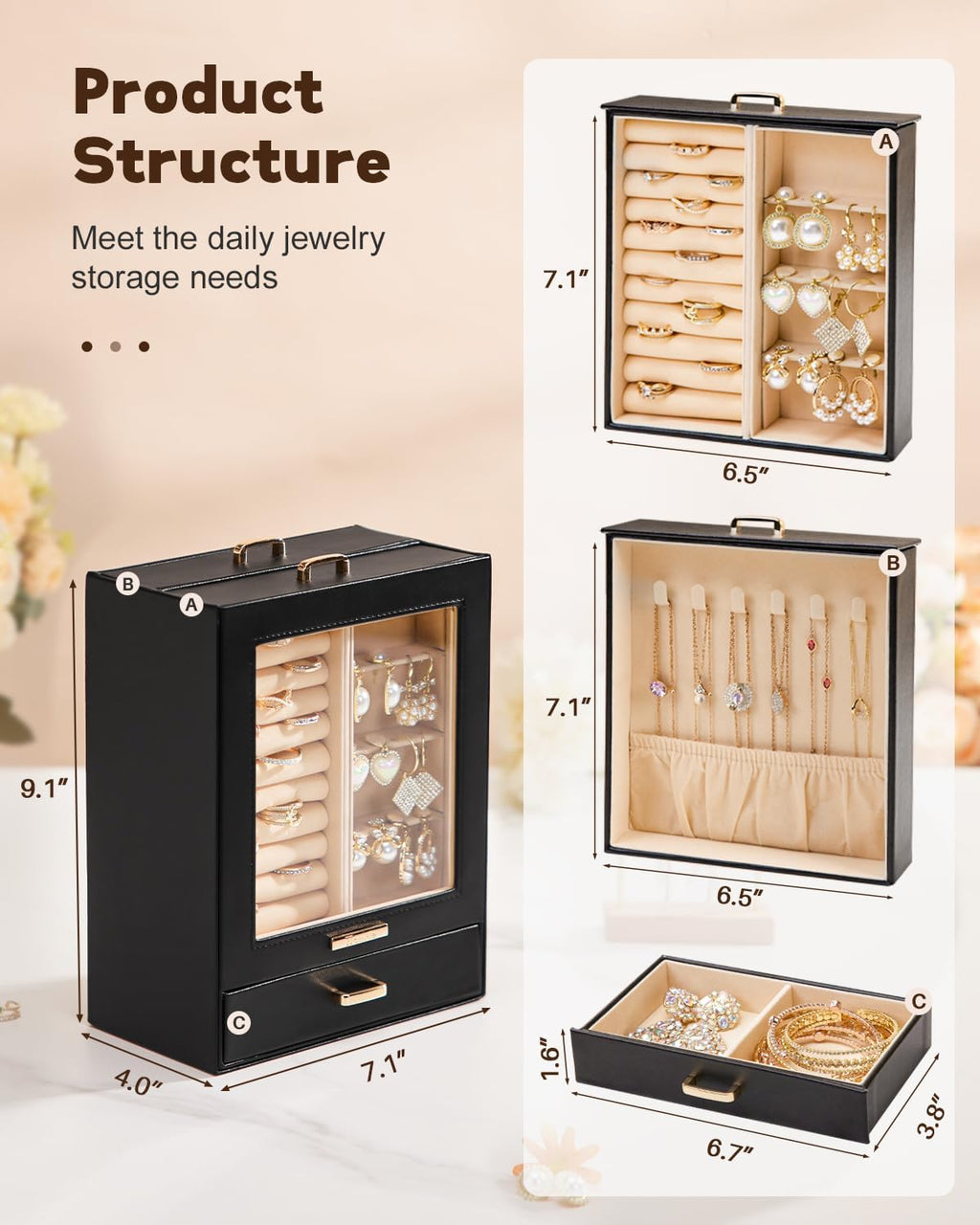 Homde Display Jewelry Box for Girls: Starter Organizer with Clear Window
