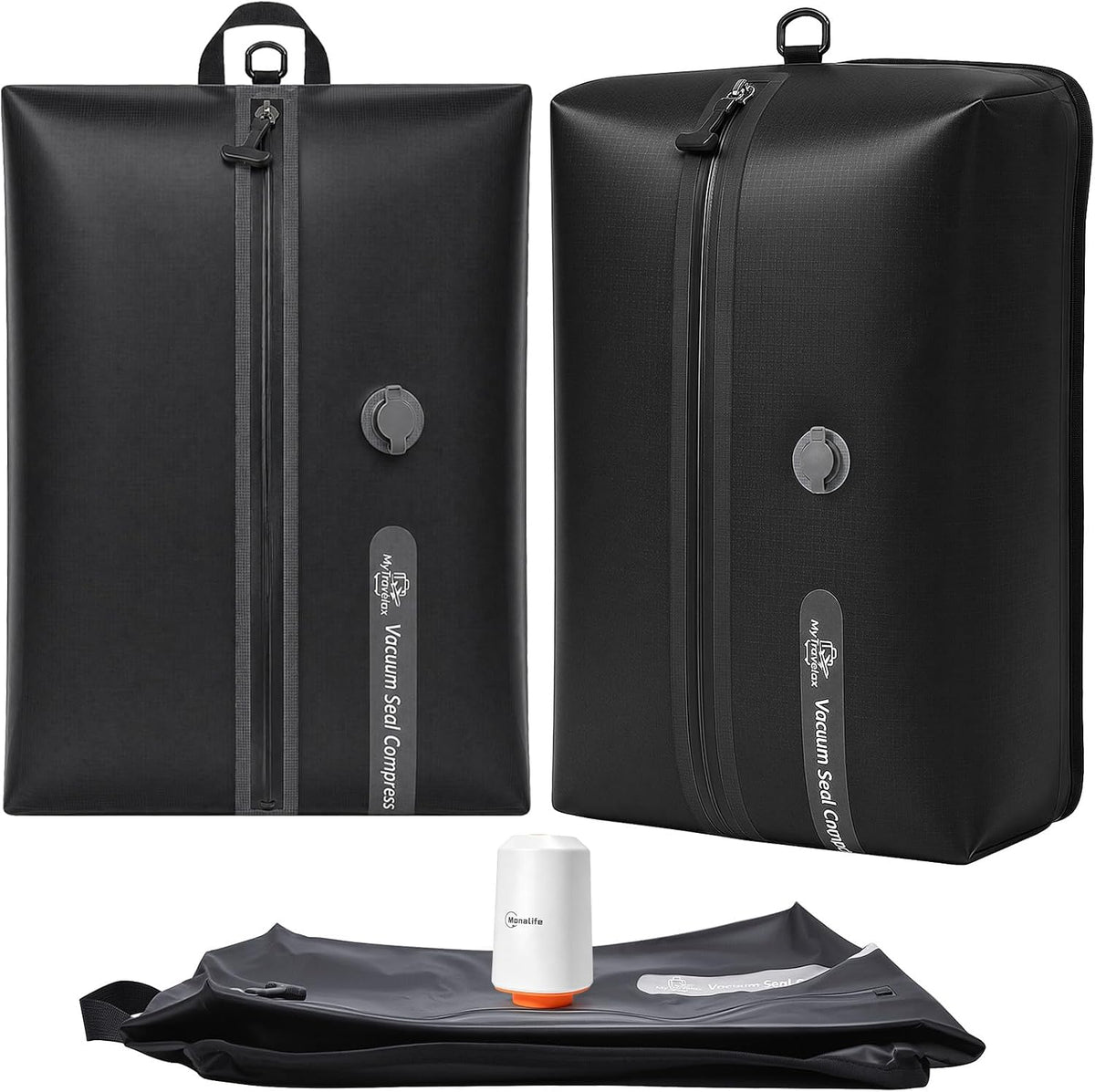 18L Travel Vacuum Bags with Electric Pump, 2 Pack Bag, Black