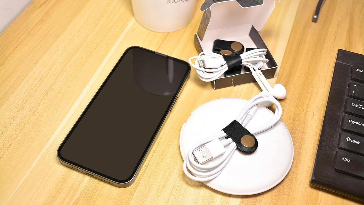 CAILLU Leather Cord Organizer,Cable Ties for Earbuds,Cord Keeper for Travel