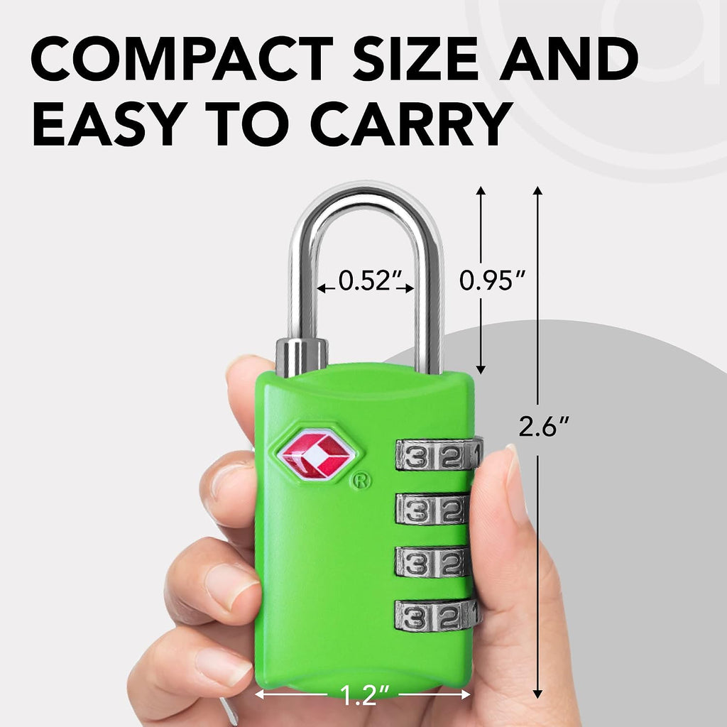 TSA Luggage Locks 2 Pack – 4-Digit Steel – Green