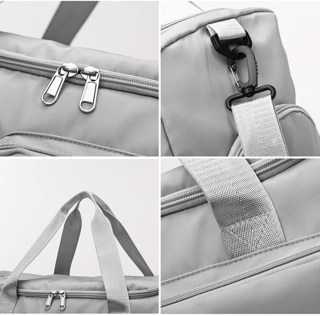 Suruid Gym Bag with Shoe Compartment, Sports Duffle Bag for Women, Gray