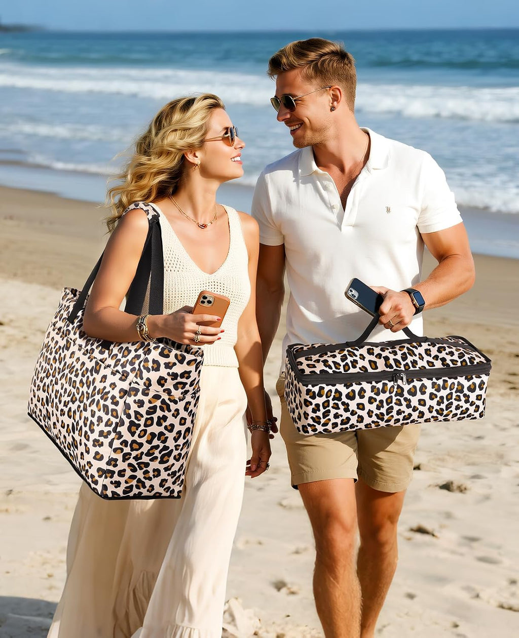 ISEYOU Beach Bag with Cooler, 49L Large Waterproof Sandproof Tote with Zipper, Foldable Travel Bag for Beach, Pool, Picnic