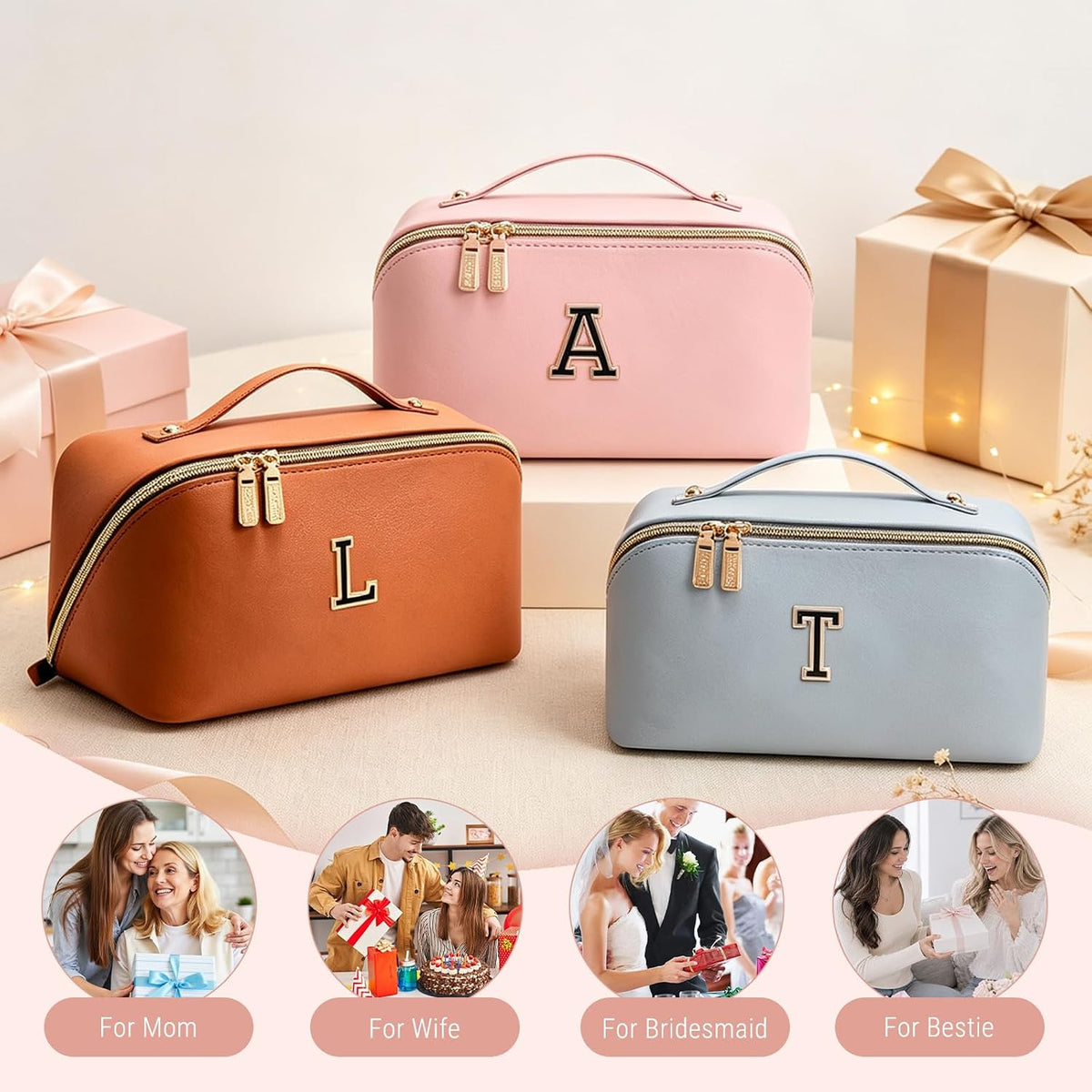 BOYATU Makeup Bag Gift for Women: 3-in-1 Travel Personalized Cosmetic Bag