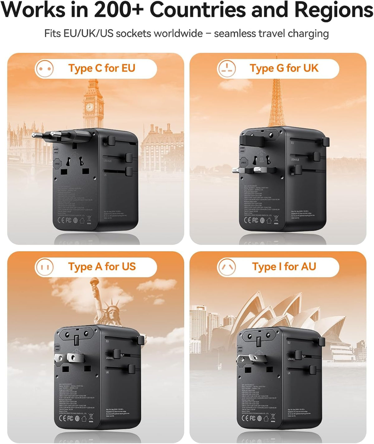 ORICO Universal Travel Adapter 100W GaN International Power Adapter