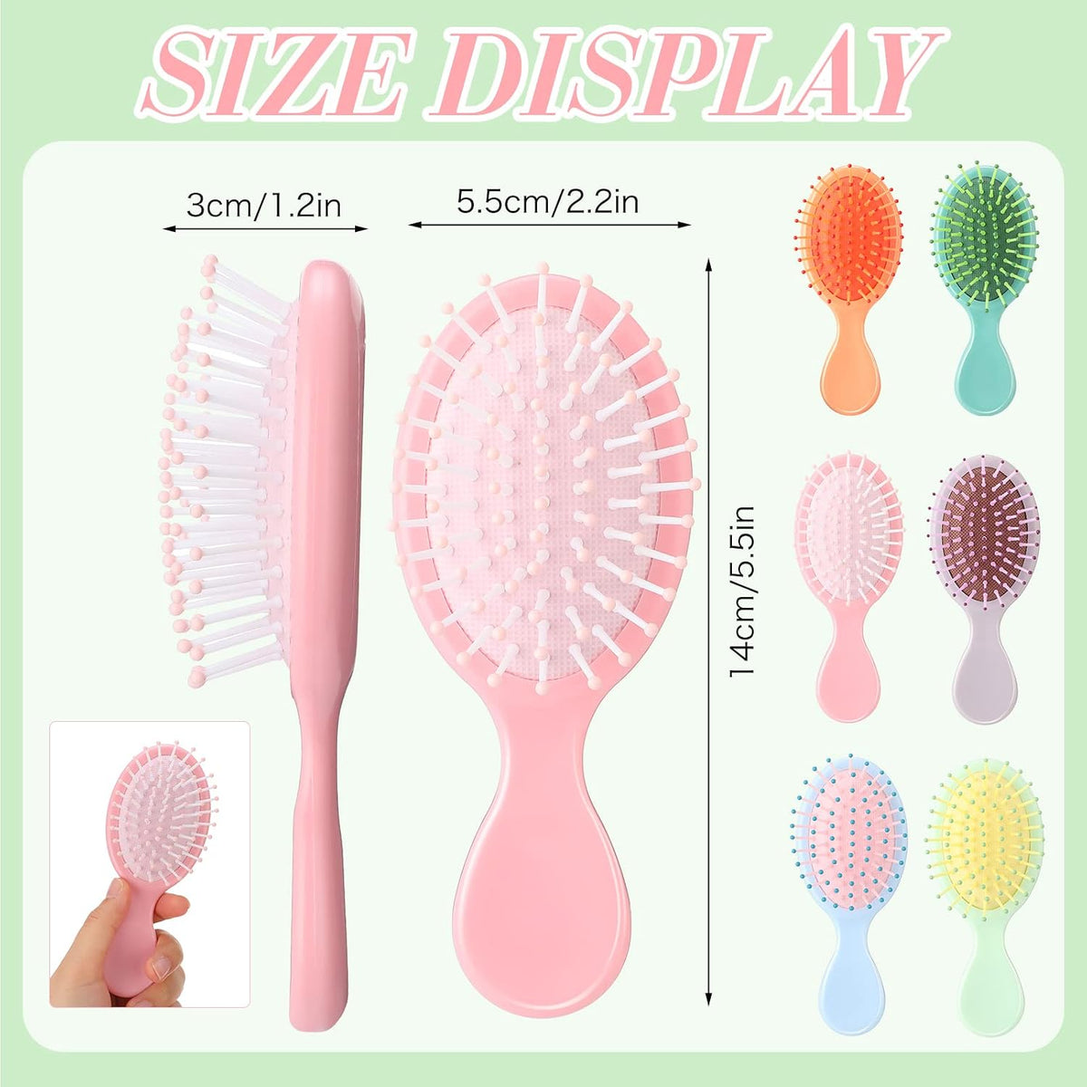 Epakh 6 Pack Mini Detangling Brushes for Kids, Toddlers, and Women - Soft Bristle Hair Brushes for Wet or Dry, Curly Hair in 6 Bright Colors