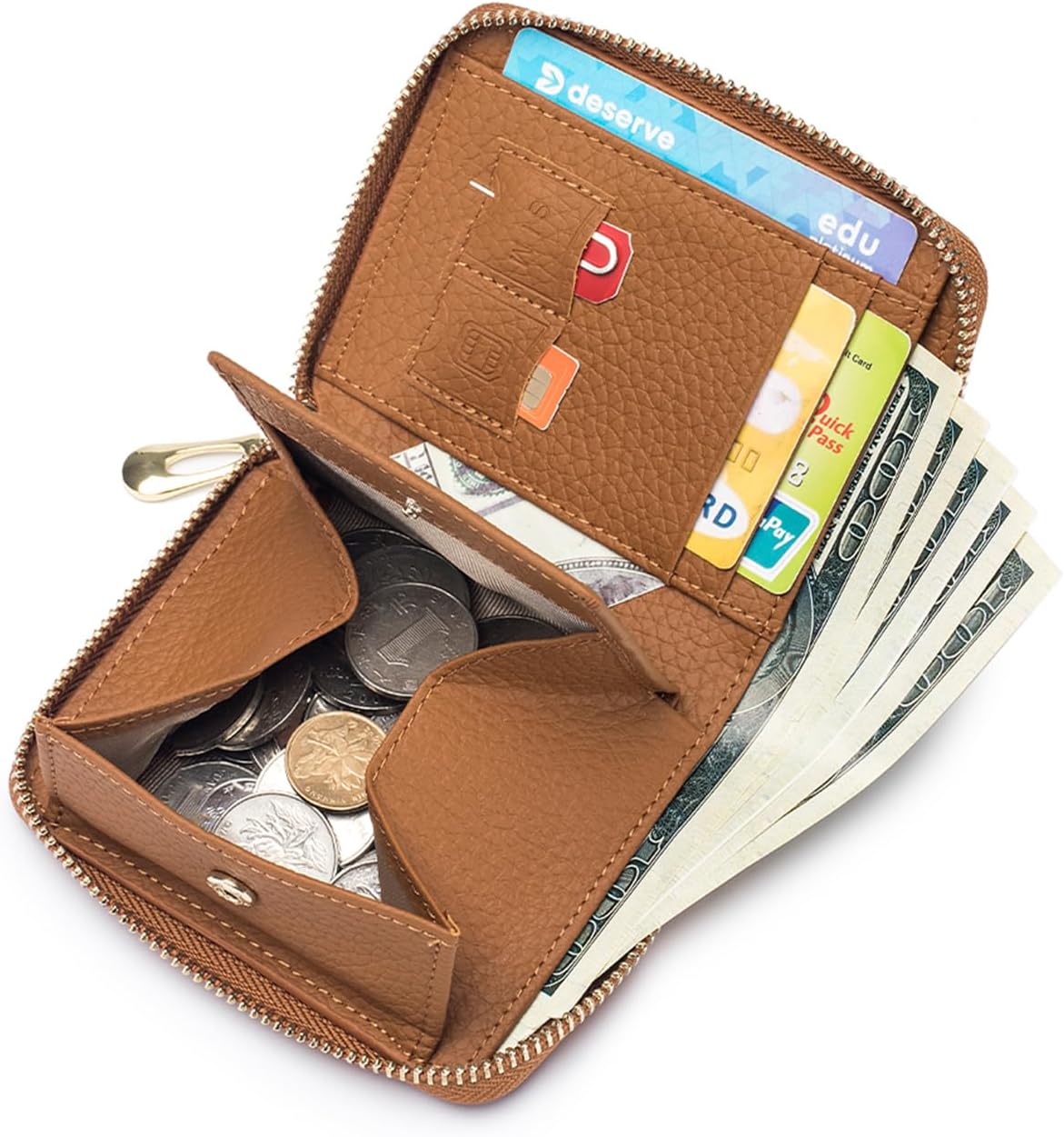 RFID Protective Leather Zipper Small Travel Wallets for Women
