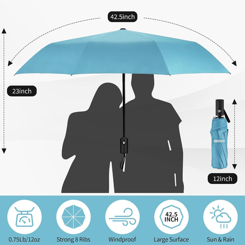 Seniny Windproof Travel Umbrella, Automatic Umbrellas for Rain, Portable & Compact Umbrellas for Backpack, Strong UV for Protection, Folding Small Sun Umbrella for Car, Walking