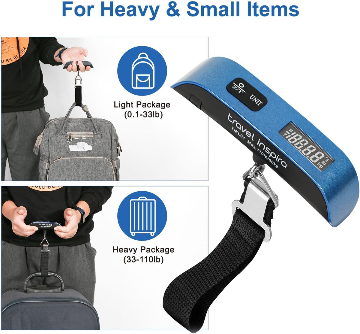 Travel Inspira TSA Approved Luggage Strap - Adjustable Length with Combination Lock and Digital Luggage Scale 110 Pounds, Battery Included